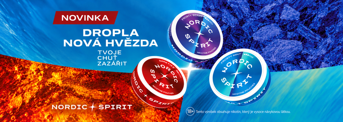Nordic Spirit nikotinové sáčky Frosty Berry, Dark Fizz a Frosty Mint – desktopový banner