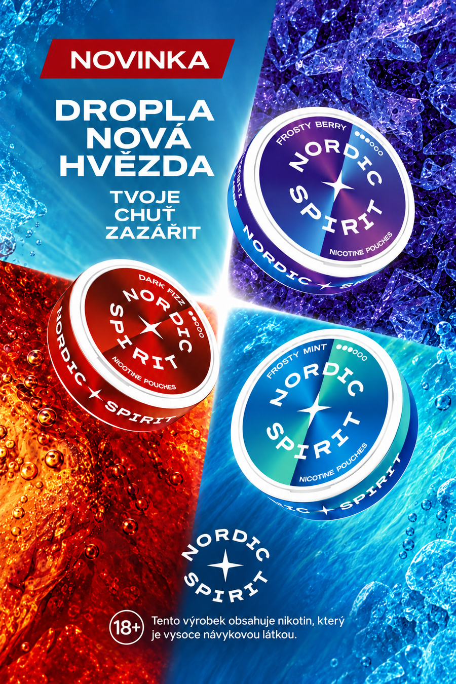 Nordic Spirit nikotinové sáčky Frosty Berry, Dark Fizz a Frosty Mint – mobilní banner