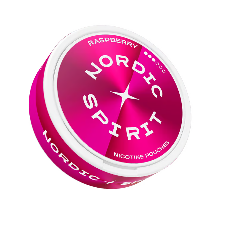 Malinové nikotinové sáčky Nordic Spirit Raspberry Strong 8,4 mg ve Slim formátu, ovocná příchuť a balení 20 kusů