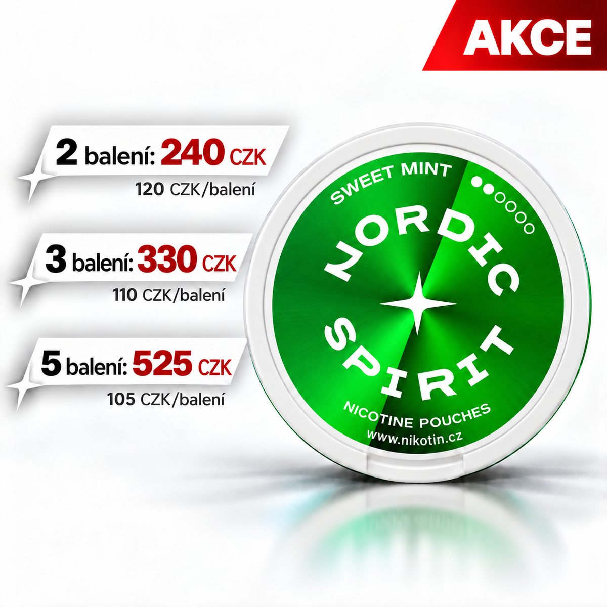 Nordic Spirit Sweet Mint nikotinové sáčky se 2 body síly – akce na více balení