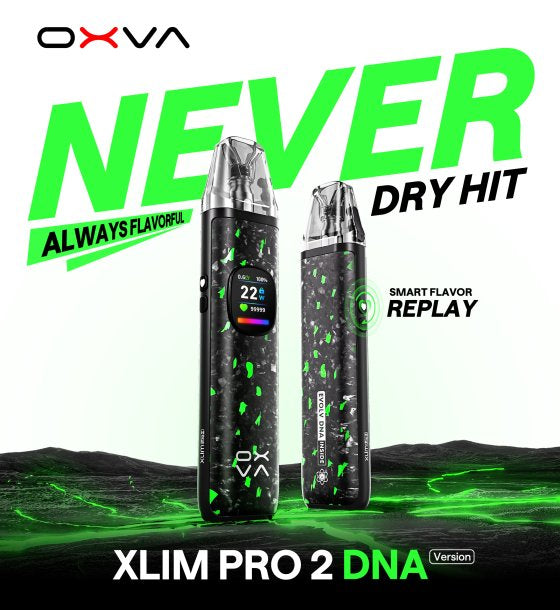 OXVA Xlim Pro 2 DNA 1300mAh Frost Titanium Blue banner s výhodami plnitelného pod systému pro vaping