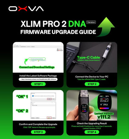 oxva xlim pro 2 DNA, plnitelná ecigareta, návod na stáhnutí softwaru, firmware upgrade guide