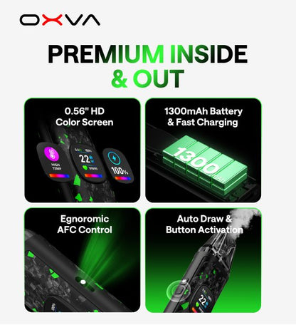 oxva xlim pro 2 DNA, plnitelná ecigareta, technické benefity, auto draw and button activation. slogan Premium inside and out