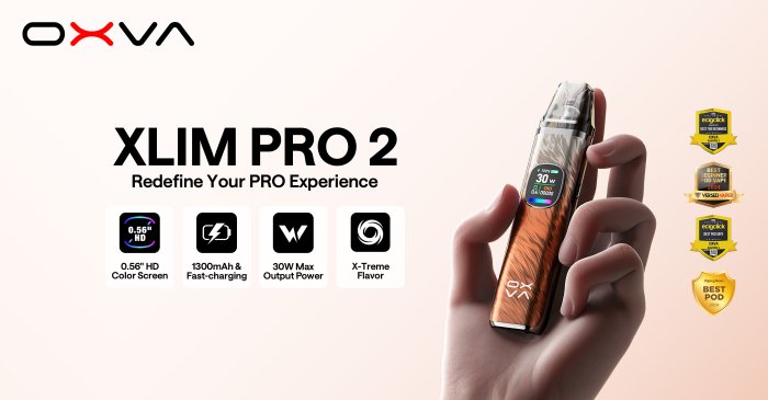 oxva xlim pro 2, plnitelná ecigareta, seznam výhod, 30W max power, xtreme flavour. slogan Redefine your PRO experience