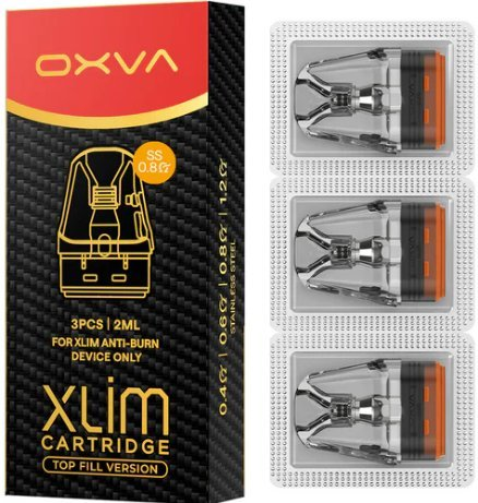 OXVA XLIM SS cartridge odpor 0,8 ohm varianta stainless steel anti burn 3ks náhradní POD pro plnitelné ecigarety