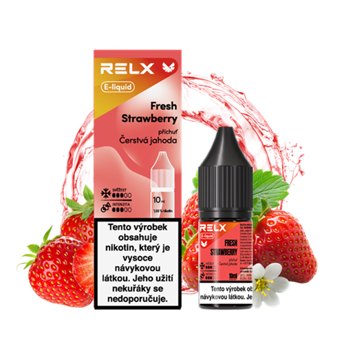 RELX e-liquid Fresh Strawberry – autentická chuť čerstvých zralých jahod s lehce svěžím dozvukem, ideální pro MTL a pod systémy, plný ovocný profil bez přehnané sladkosti