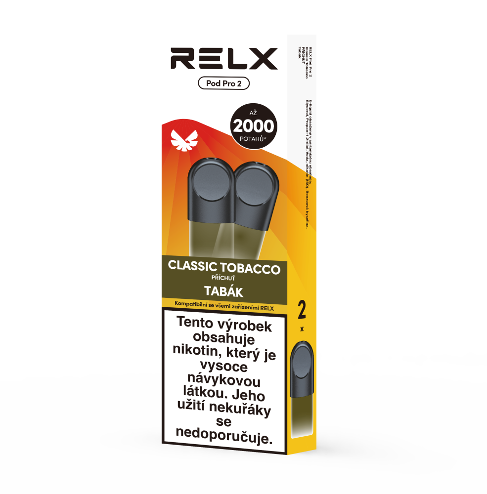Dva předplněné PODy RELX Pod Pro 2 Classic Tobacco s nikotinem 18 mg/ml