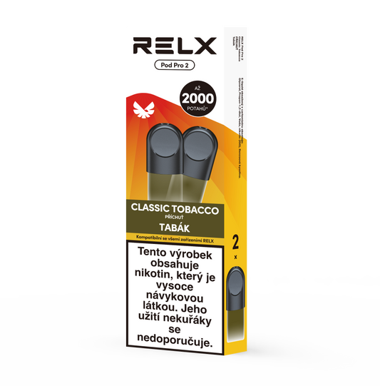Dva předplněné PODy RELX Pod Pro 2 Classic Tobacco s nikotinem 18 mg/ml