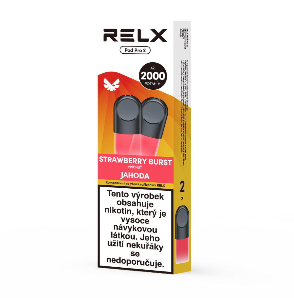 Dva předplněné PODy RELX Pod Pro 2 Strawberry Burst s nikotinem 18 mg/ml