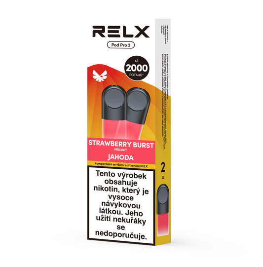 Dva předplněné PODy RELX Pod Pro 2 Strawberry Burst s nikotinem 18 mg/ml