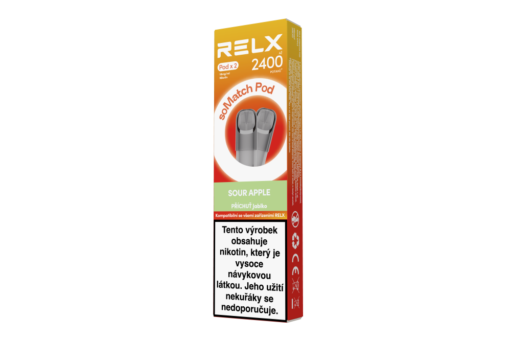 Dva předplněné PODy RELX soMatch Sour Apple po 2 ml s nikotinem 18 mg/ml