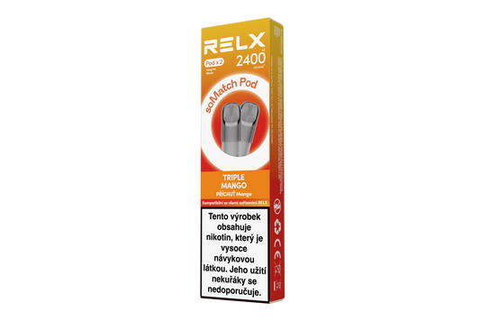 Dva předplněné PODy RELX soMatch Triple Mango po 2 ml s nikotinem 18 mg/ml