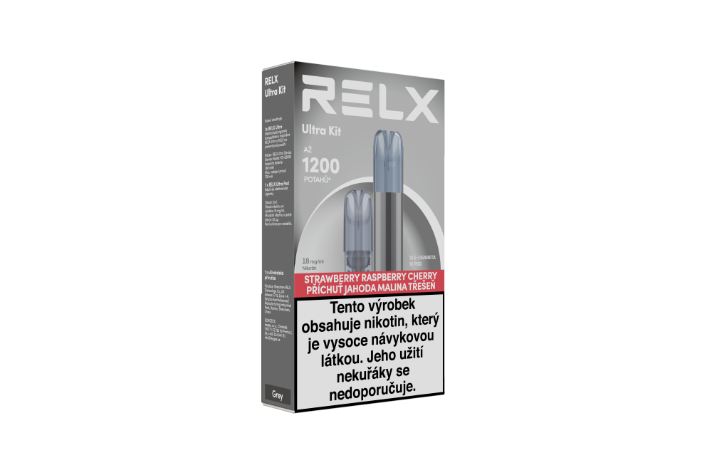 Startovací sada RELX Ultra Grey se zařízením a jahodovo-malinovo-třešňovým PODem