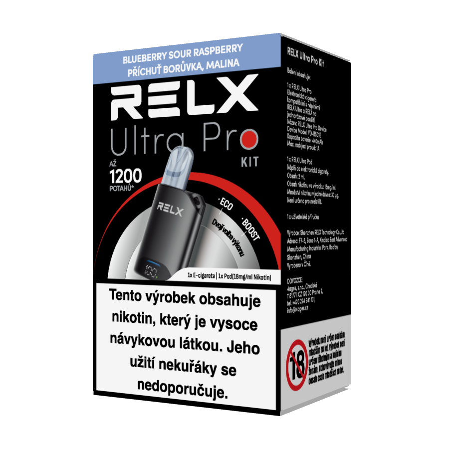 Startovací sada RELX Ultra Pro Black se zařízením a borůvkovo-malinovým PODem