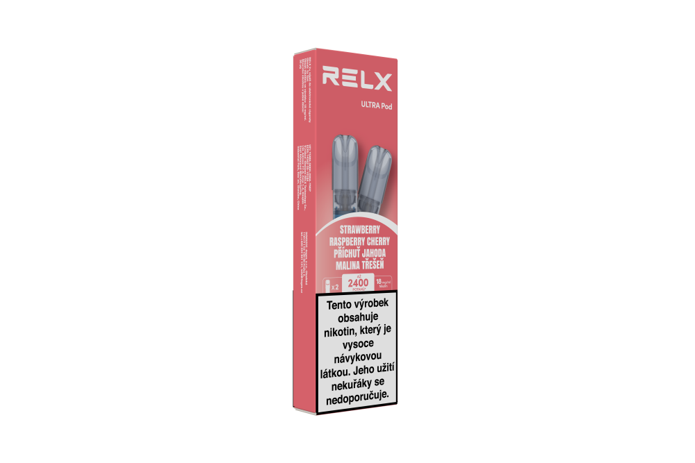 Balení RELX Ultra Strawberry Raspberry Cherry 18 mg s jahodou, malinou a třešní