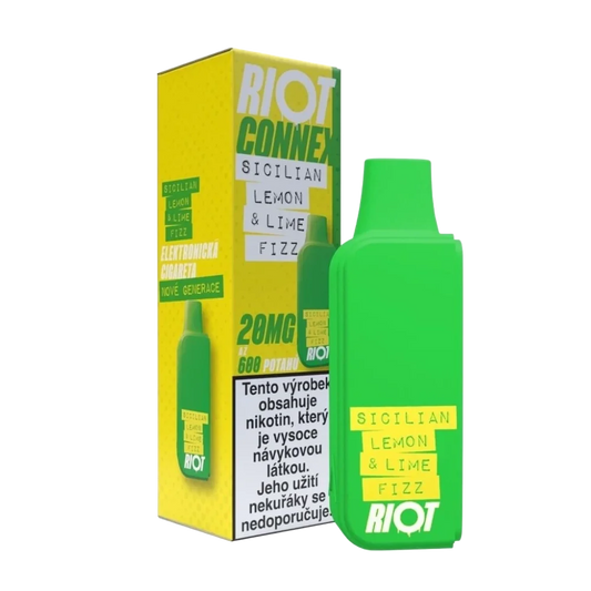 Elektronická cigareta RIOT Connex Sicilian Lemon & Lime Fizz POD 10 mg nikotinu na ml – kapsle s až 600 potahy, kombinace citronu a limetky