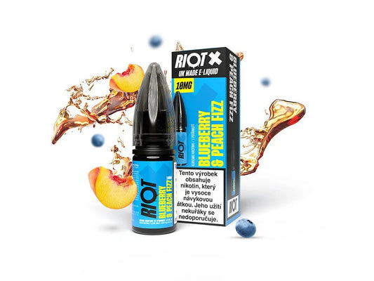 RIOT X Salt Blueberry & Peach Fizz 10 mg/ml e-liquid s nikotinovou solí, borůvkou, broskví a jemným fizz efektem