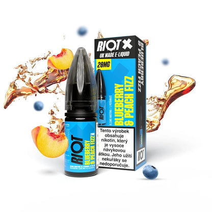 E-liquid RIOT X Salt Blueberry & Peach Fizz s 20 mg nikotinu na ml, chuť borůvka a broskev