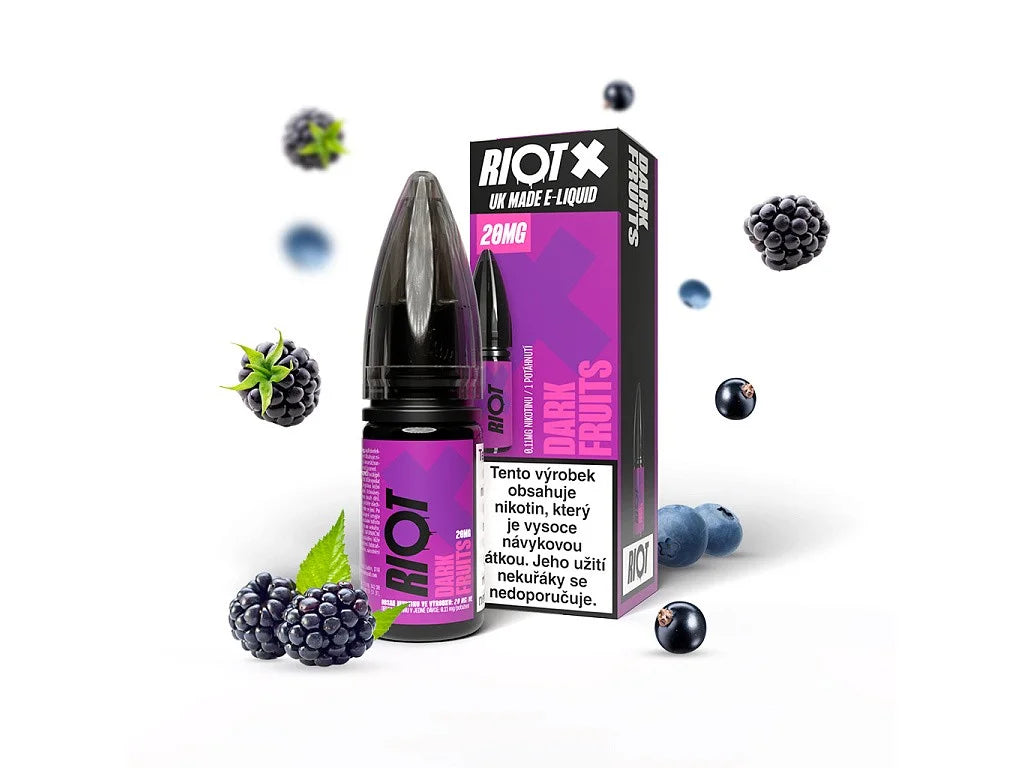 Nic Salt e-liquid RIOT X SALT Dark Fruits 20 mg/ml 10 ml s chutí borůvky, acai a černého rybízu