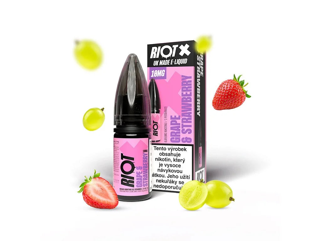 RIOT X Salt Grape & Strawberry 10 mg/ml ovocný e-liquid s nikotinovou solí, hroznovým vínem a jahodou