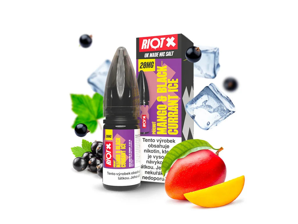 Nic salt e-liquid RIOT X SALT Mango & Blackcurrant Ice 20 mg/ml 10 ml s ledovým mangem a nakyslým černým rybízem