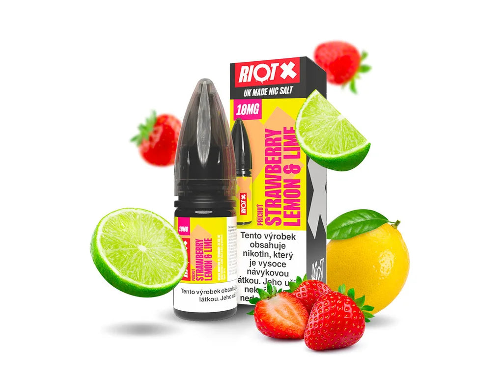 RIOT X SALT Strawberry Lemon & Lime 10 mg/ml ovocný e-liquid s nikotinovou solí, jahodou, citronem a limetkou