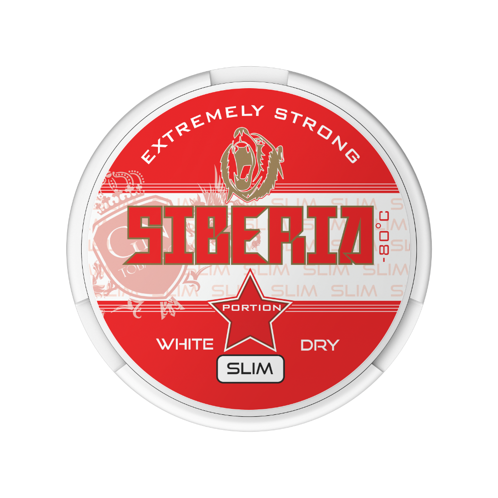 Siberia Slim White Dry – žvýkací tabák (snus) se silným nikotinem, kořeněná tabáková chuť a svěží máta ve slim sáčcích