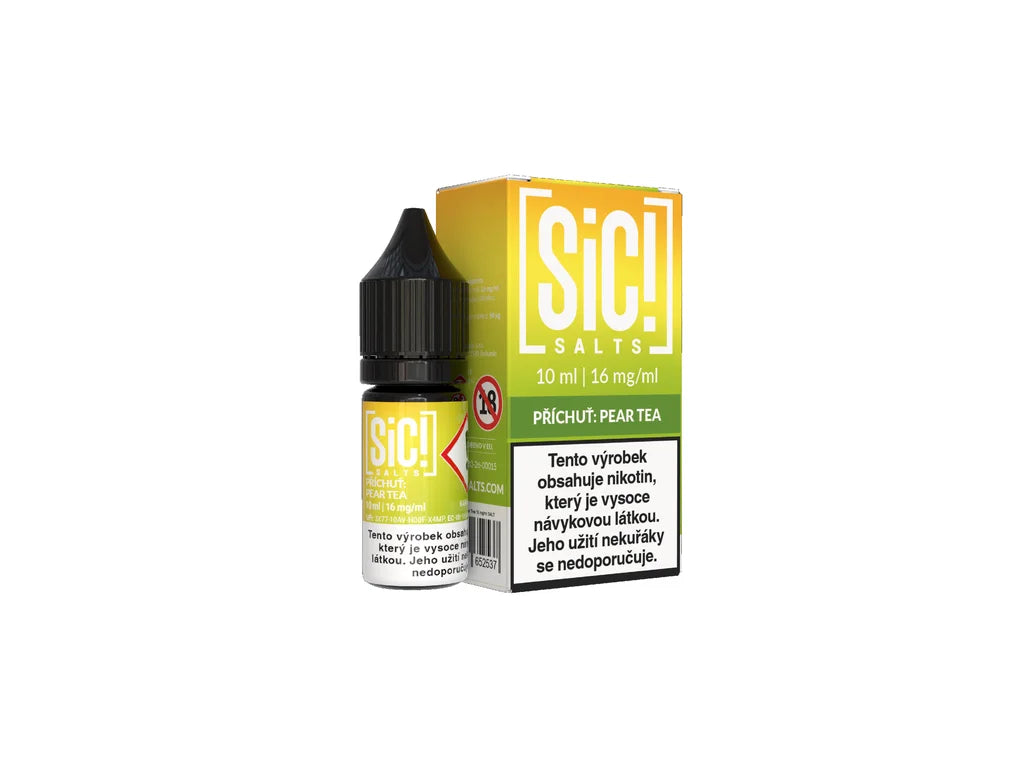 Nikotinová sůl Sic! Salts Pear Tea 10 ml 16 mg s příchutí černého čaje a sladké zralé hrušky pro MTL elektronické cigarety.