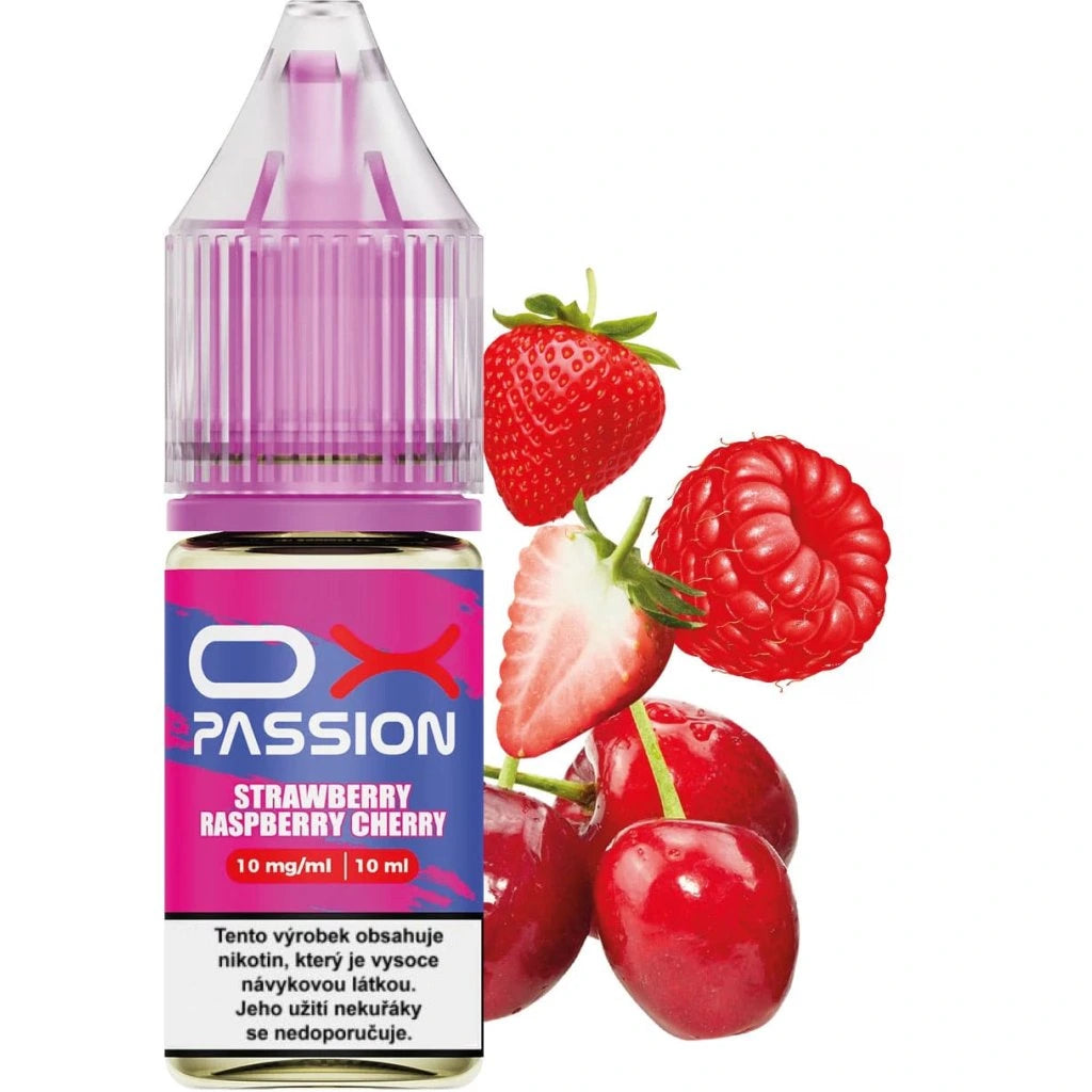Ovocný e-liquid OXVA Strawberry Raspberry Cherry s nikotinovou solí – sladká jahoda, malina a třešeň pro MTL elektronické cigarety