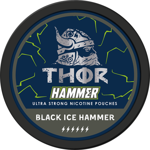 Velmi silné nikotinové sáčky Thor Hammer Black Ice Ultra Strong s extrémně chladivou ledovou mentolovou příchutí, 15 mg nikotinu, diskrétní slim formát, 20 ks v balení