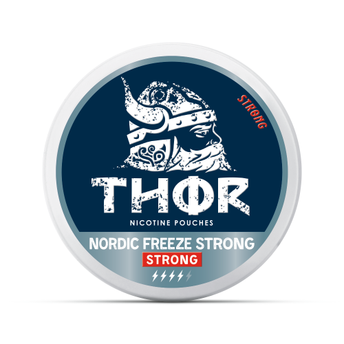 Silné nikotinové sáčky Thor Nordic Freeze Strong s intenzivní ledovou mátou, 9,5 mg nikotinu, diskrétní slim formát, 20 ks v balení