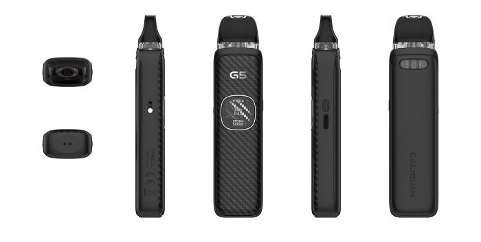Uwell Caliburn G5 Black Carbon elektronická cigareta 1600 mAh 35 W – černé provedení pod systému