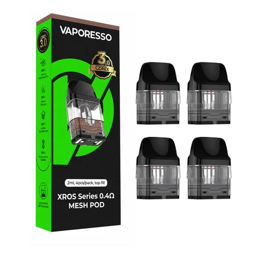 Balení Vaporesso XROS COREX 3.0 0,4 ohm se čtyřmi Top Fill cartridge pro RDL POD e-cigarety