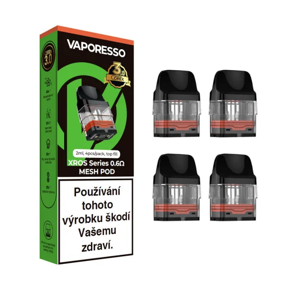 Vaporesso XROS COREX 3.0 cartridge 0,6 ohm – čtyři náhradní pody 2 ml pro MTL a volnější RDL vaping