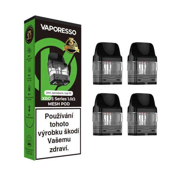 Vaporesso XROS Series cartridge 1,0 ohm – balení čtyř plnitelných podů pro úsporné MTL vapování