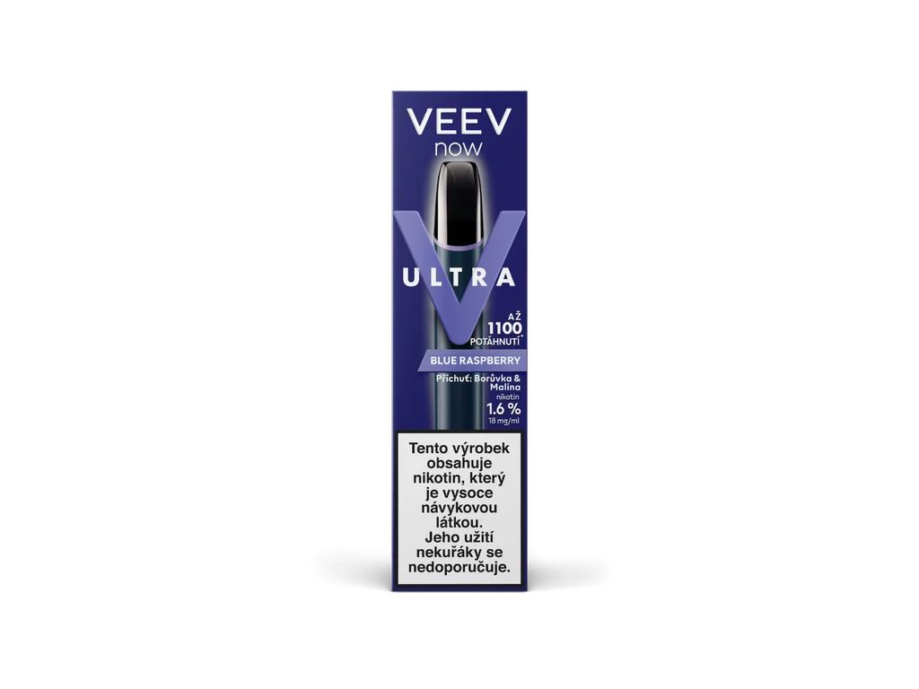 VEEV NOW ULTRA Blue Raspberry – jednorázová e-cigareta 18 mg s příchutí borůvek a malin a výdrží až 1100 potahů