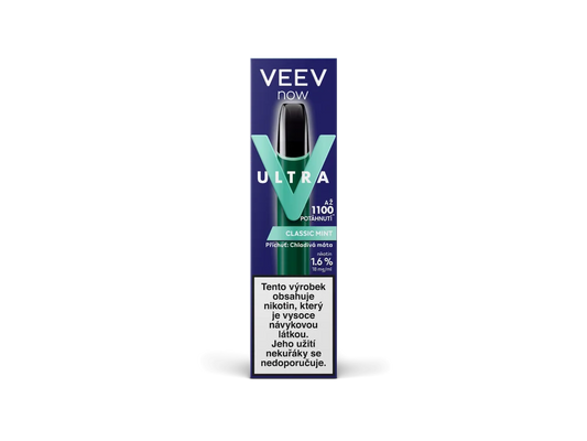 VEEV NOW ULTRA Classic Mint – jednorázová e-cigareta 18 mg s chladivou mátovou příchutí a až 1100 potahy