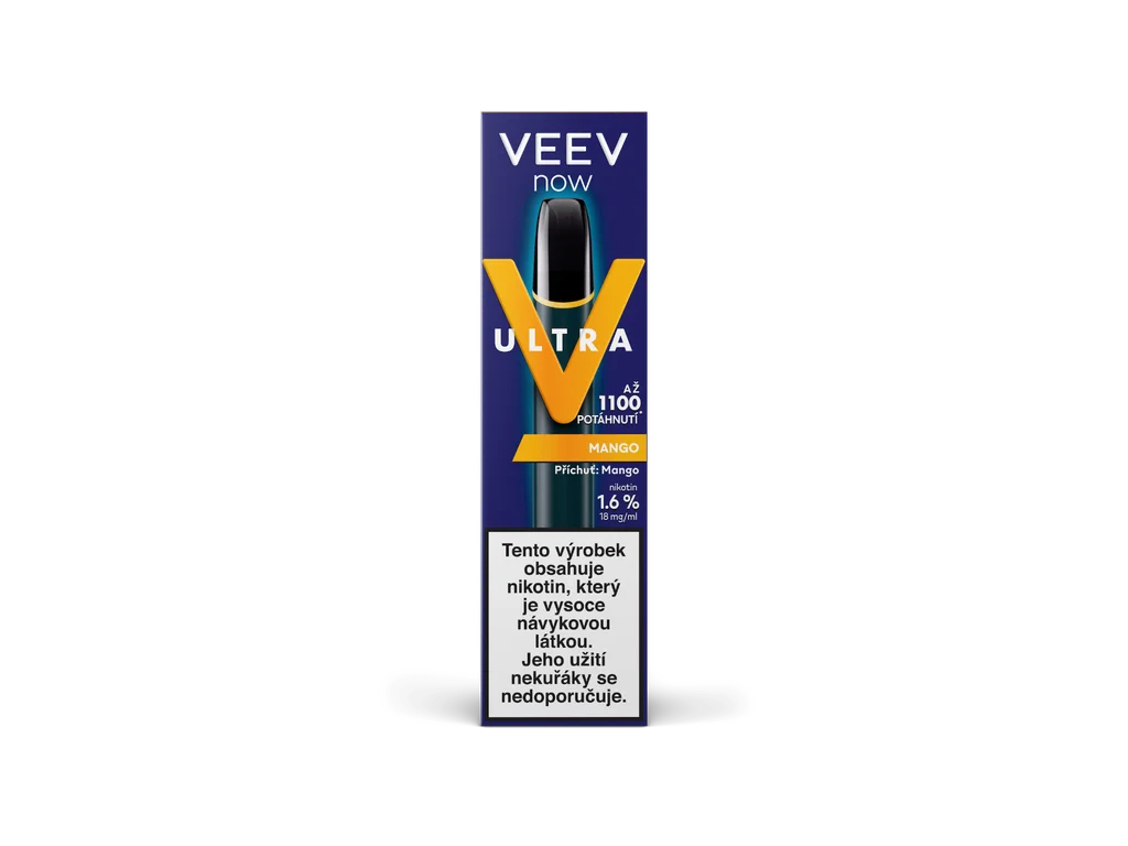 VEEV NOW ULTRA Mango – jednorázová e-cigareta 18 mg s tropickou mangovou příchutí a až 1100 potahy