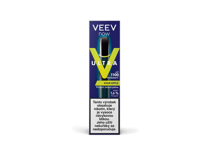 VEEV NOW ULTRA Sour Apple – jednorázová e-cigareta 18 mg s příchutí kyselého zeleného jablka a až 1100 potahy
