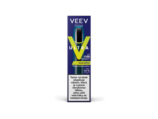VEEV NOW ULTRA Sour Apple – jednorázová e-cigareta 18 mg s příchutí kyselého zeleného jablka a až 1100 potahy