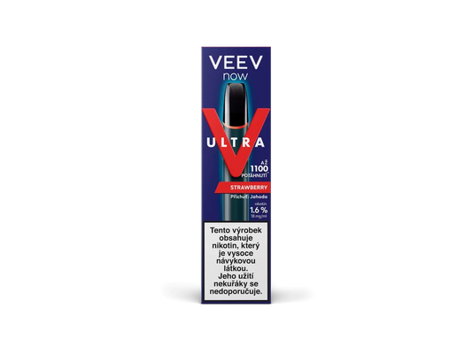 VEEV NOW ULTRA Strawberry – jednorázová e-cigareta 18 mg s příchutí zralých jahod a výdrží až 1100 potahů