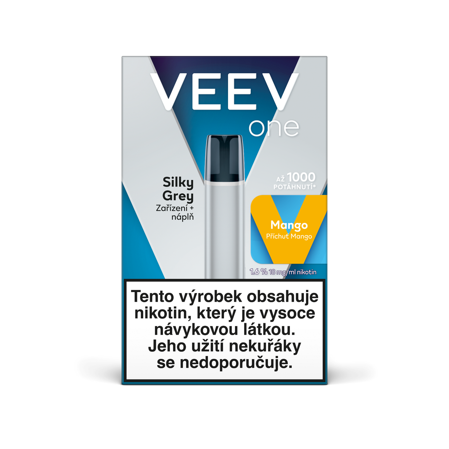 VEEV ONE Silky Grey startovací sada s předplněnou náplní Mango pro elektronickou cigaretu, baterie 420 mAh, až 1000 potáhnutí