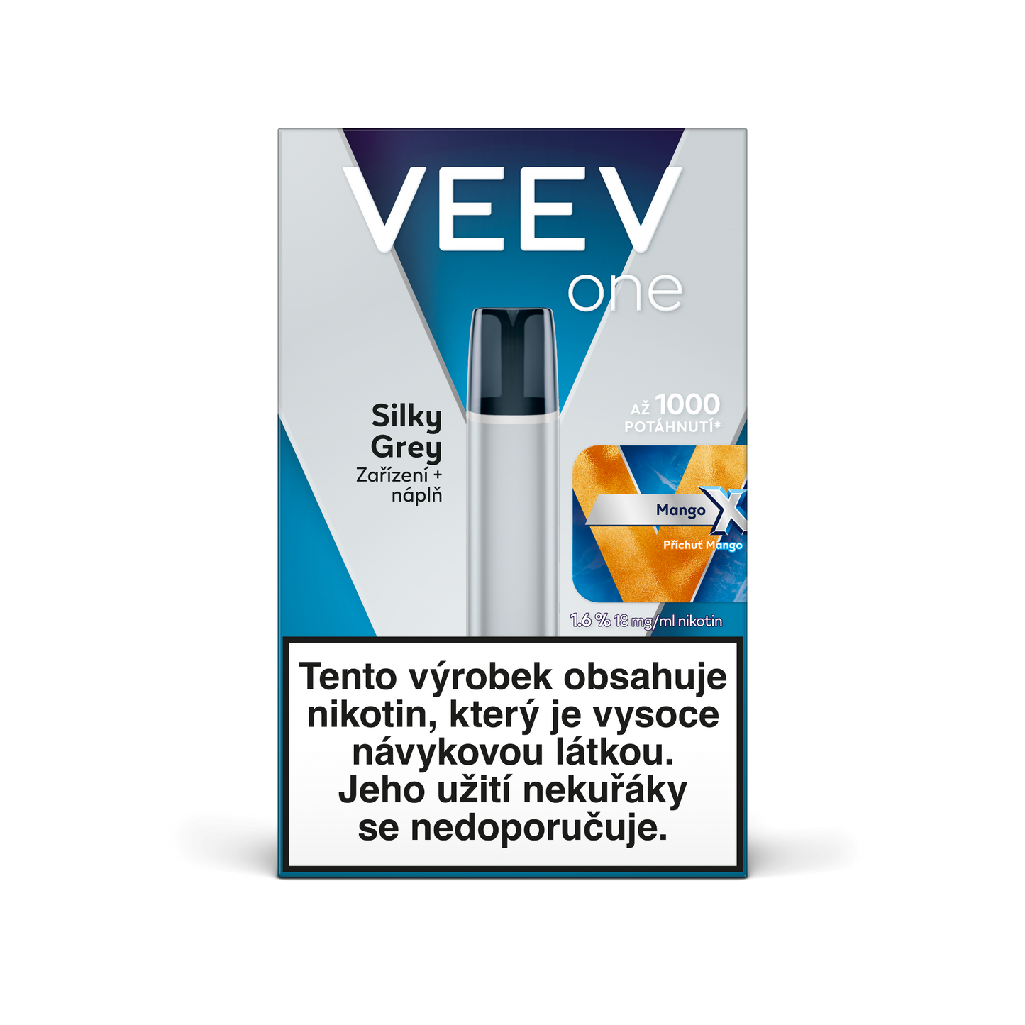 VEEV ONE Silky Grey startovací sada s předplněnou náplní Mango X pro elektronickou cigaretu, baterie 420 mAh, až 1000 potáhnutí