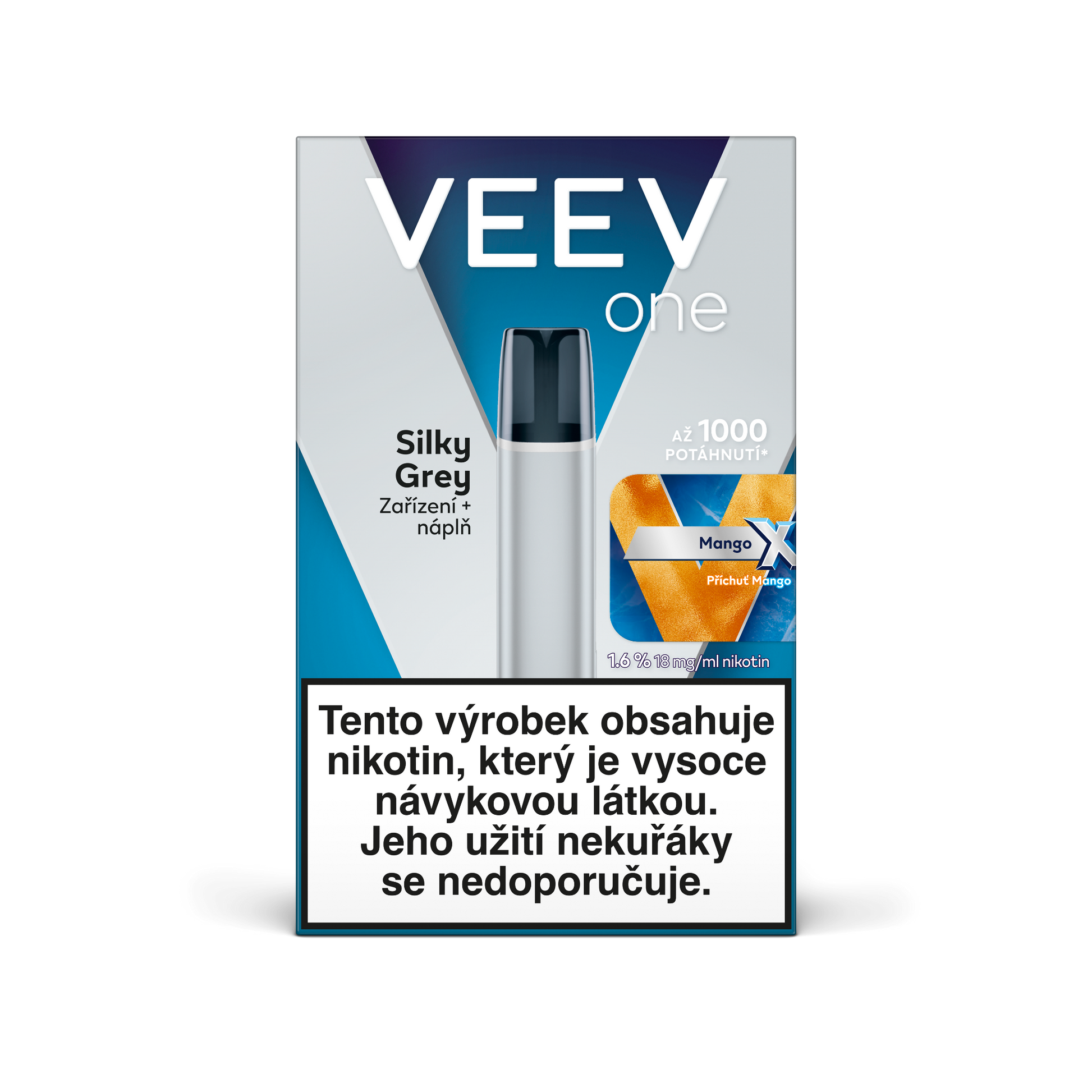 VEEV ONE Silky Grey startovací sada s předplněnou náplní Mango X pro elektronickou cigaretu, baterie 420 mAh, až 1000 potáhnutí