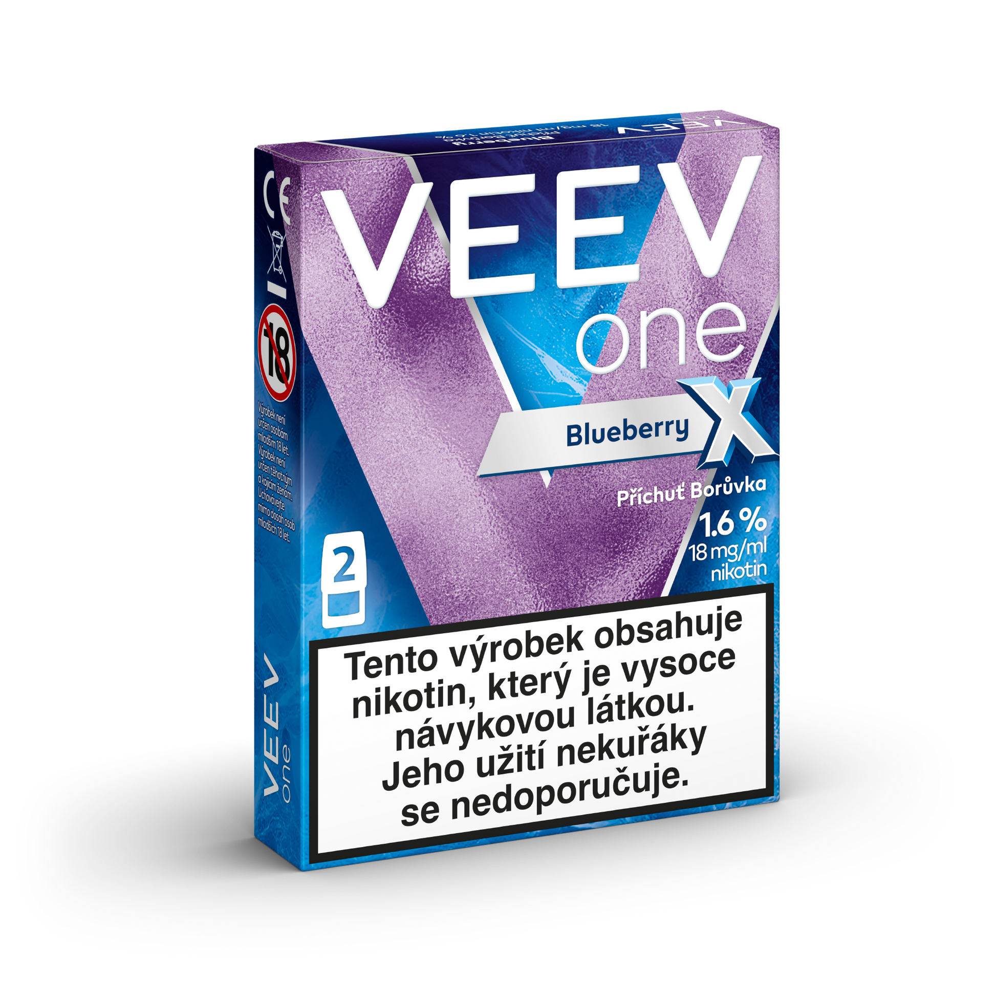 VEEV ONE Blueberry X – předplněné PODy pro elektronickou cigaretu VEEV ONE s extra intenzivní příchutí borůvek, 2 náplně, až 2000 potáhnutí