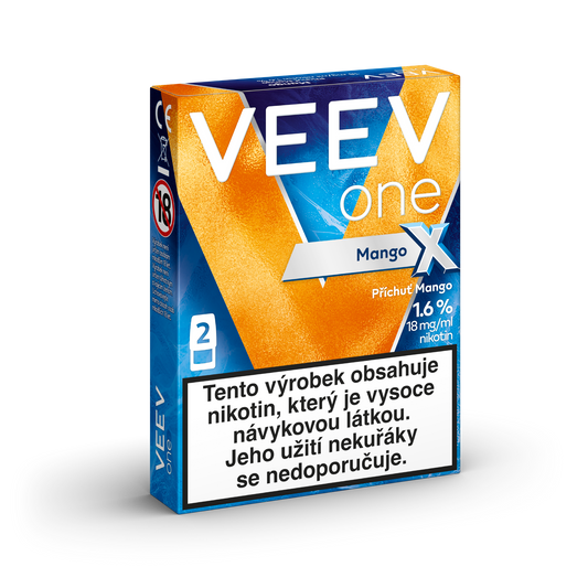VEEV ONE Mango X – předplněné PODy pro elektronickou cigaretu VEEV ONE s extra intenzivní příchutí tropického manga, 2 náplně, až 2000 potáhnutí