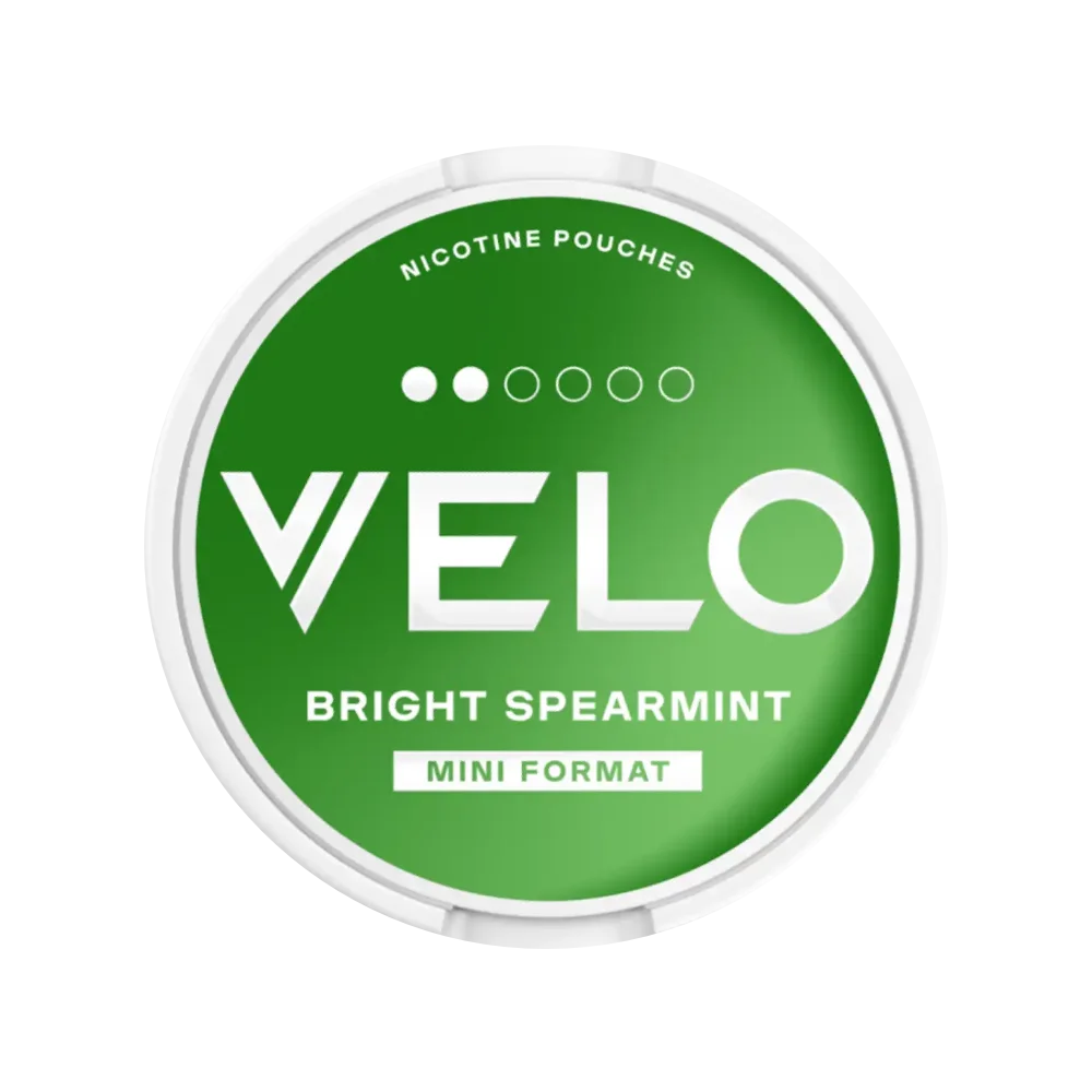 Nikotinové sáčky VELO Mini Bright Spearmint – svěží mentolová máta s jemným chladivým efektem. 6 mg nikotinu v každém sáčku.