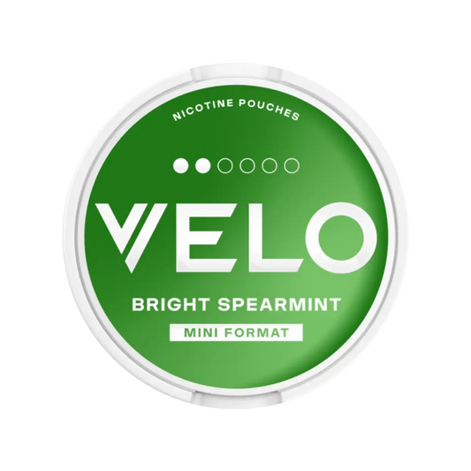 Nikotinové sáčky VELO Mini Bright Spearmint – svěží mentolová máta s jemným chladivým efektem. 6 mg nikotinu v každém sáčku.