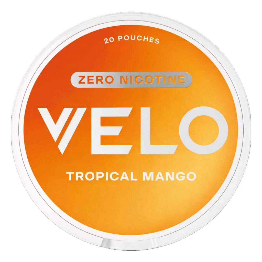 VELO Tropical Mango Zero sáčky bez nikotinu s tropickou chutí manga, marakuji a mandarinky ve Slim formátu