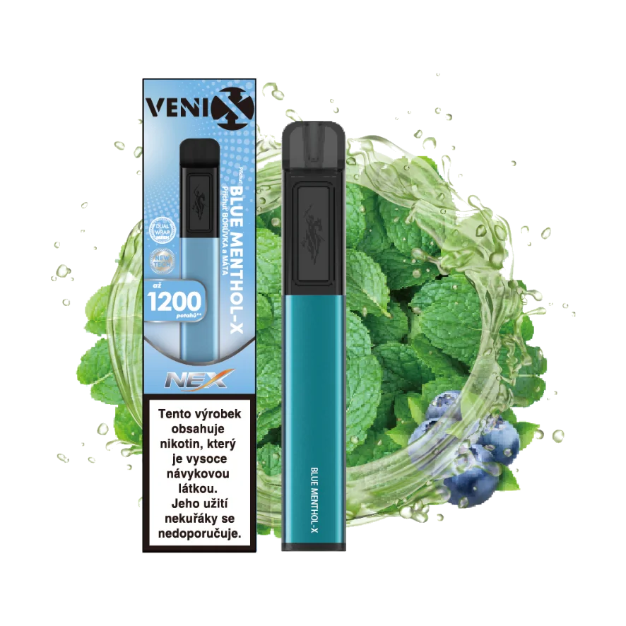 VENIX NEX Blue Menthol-X jednorázová elektronická cigareta s příchutí borůvka a mentol, 18 mg/ml